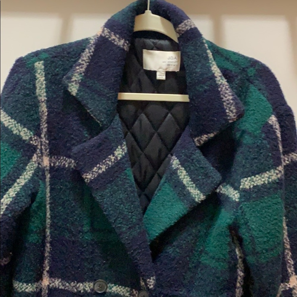 Oversized JOA pea coat // blue+green